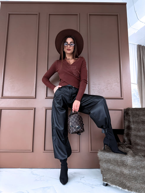 Tops ar mežģīnēm "LUX ROYAL QX586" - CHOCO